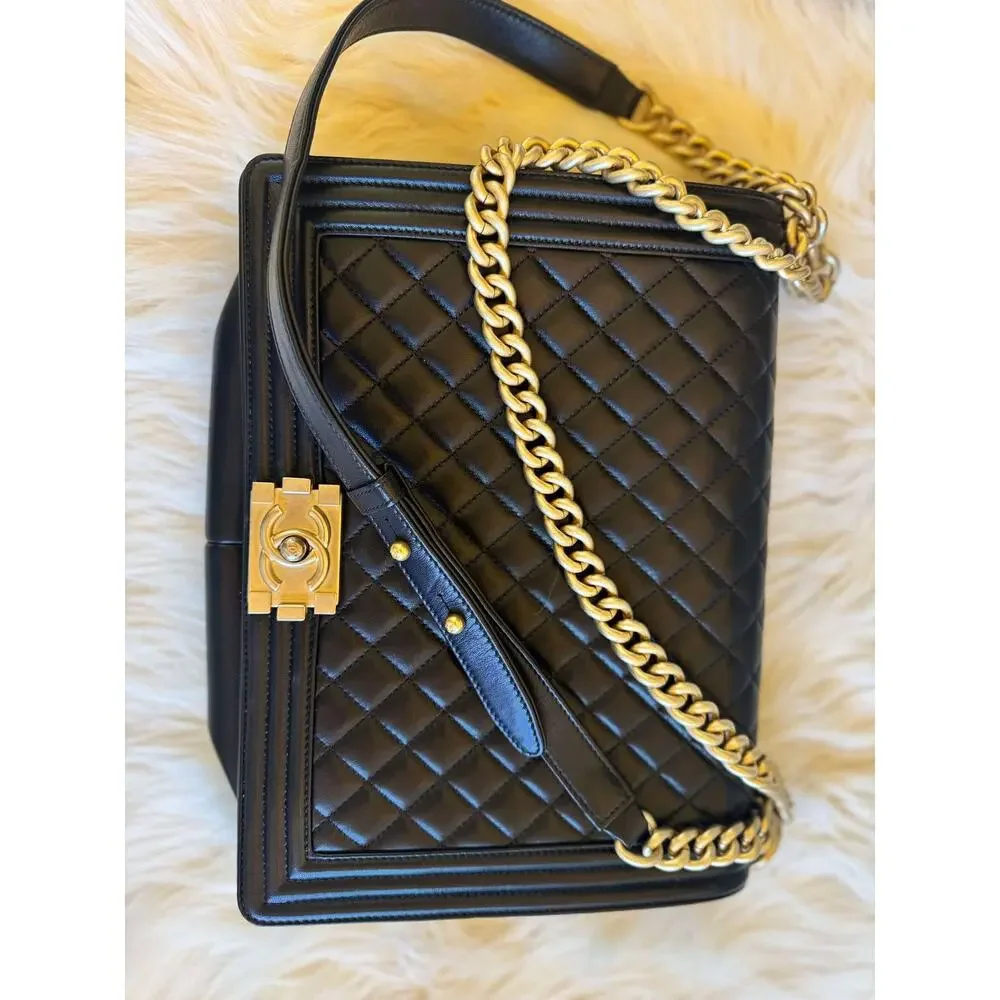 Authentic Large Chanel Boy Bag - Black with Gold Hardware